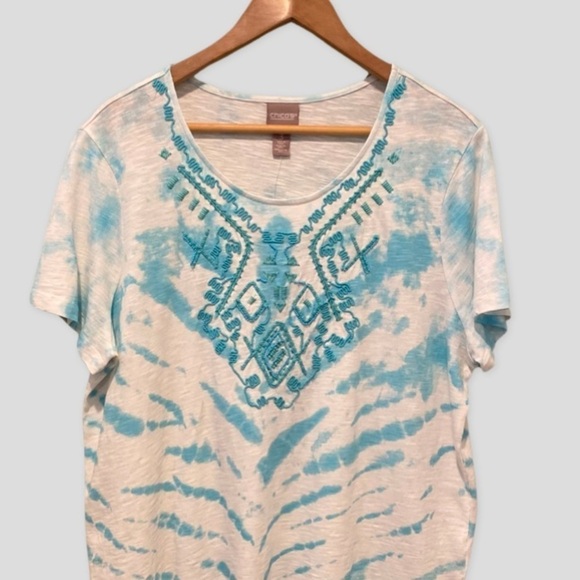 CHICO'S Chevy Tie Dye Scoop Short Sleeve Knit Tee Top NWT Size 3 (16/18-XL) - Picture 3 of 6